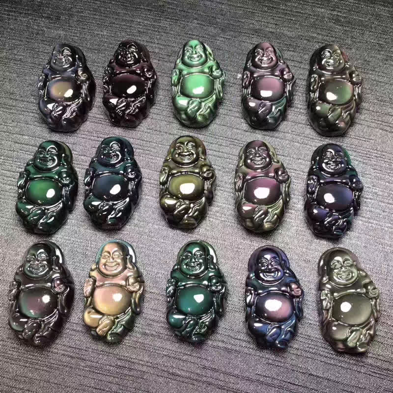 Rainbow Obsidian Laughing Buddha Inner Peace Pendant