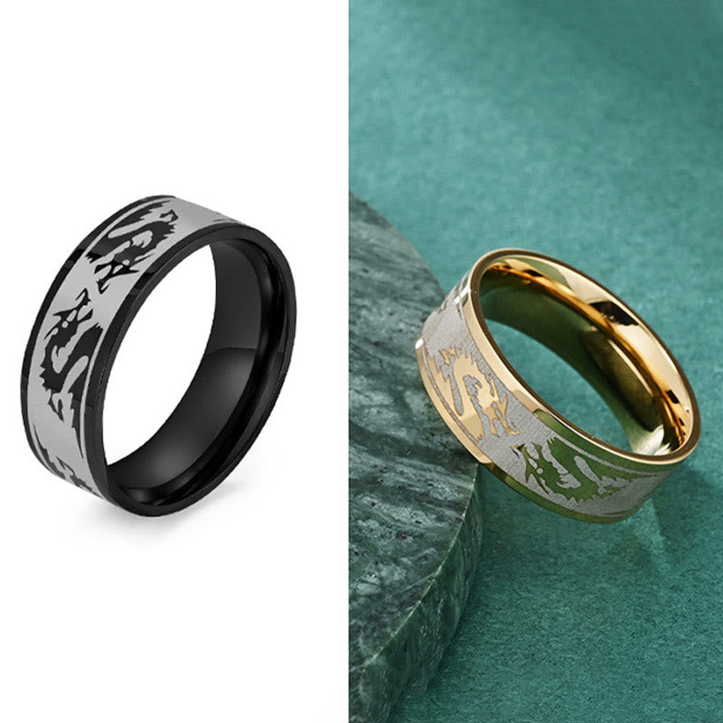 8mm Titanium Steel Dragon Carved Protection Ring