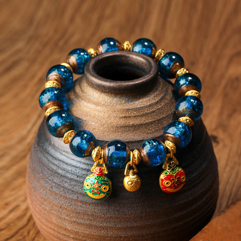 Gold Swallowing Beast Liuli Glass Bead Spiritual Bracelet 12mm