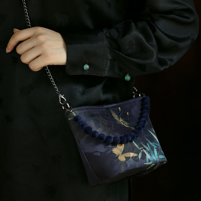 14 cm große Umhängetasche mit spiritueller Metallkette und Schmetterlingsdesign