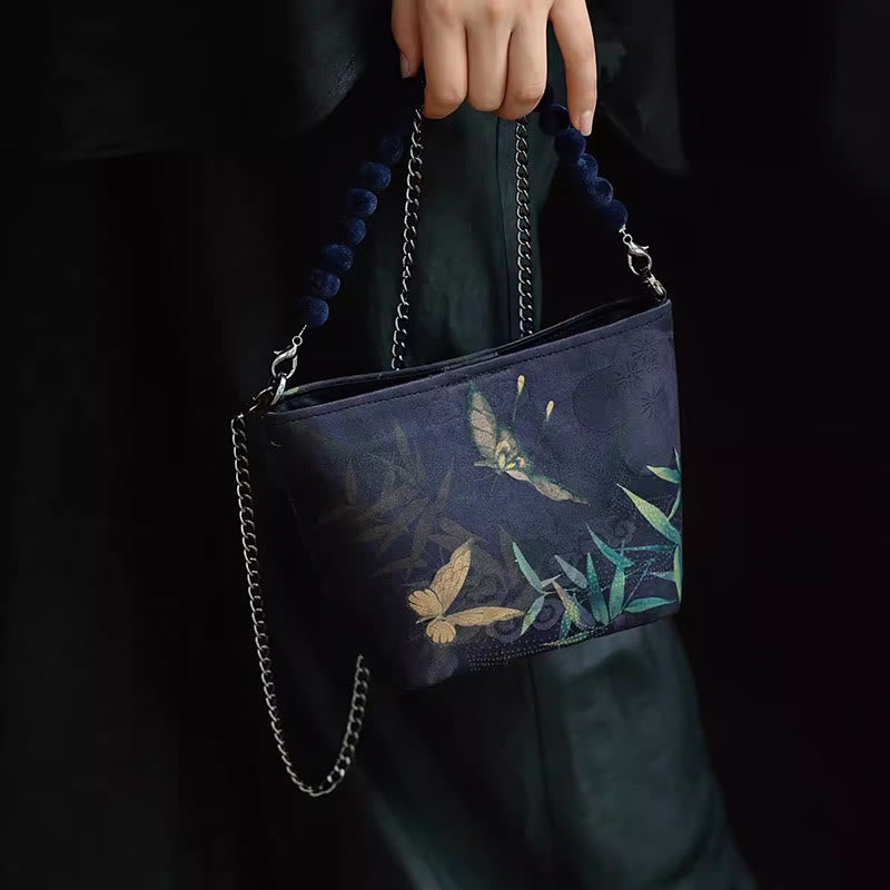 14 cm große Umhängetasche mit spiritueller Metallkette und Schmetterlingsdesign