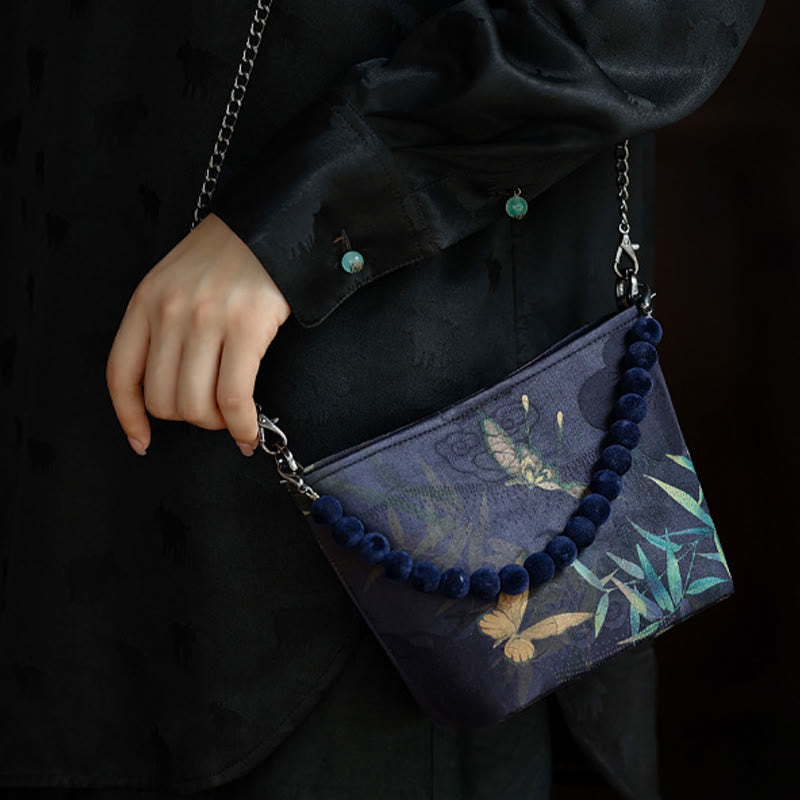 14 cm große Umhängetasche mit spiritueller Metallkette und Schmetterlingsdesign