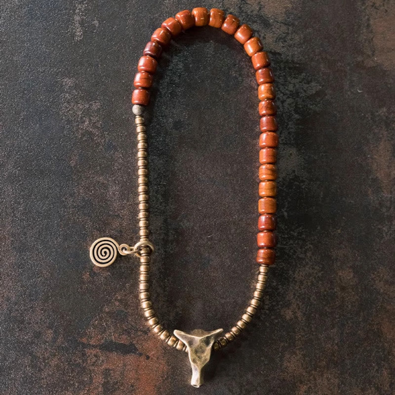 14 cm großes spirituelles Armband aus Yakknochen-Kupfer mit doppelter Wicklung