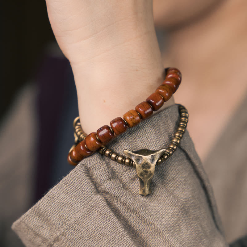 14 cm großes spirituelles Armband aus Yakknochen-Kupfer mit doppelter Wicklung