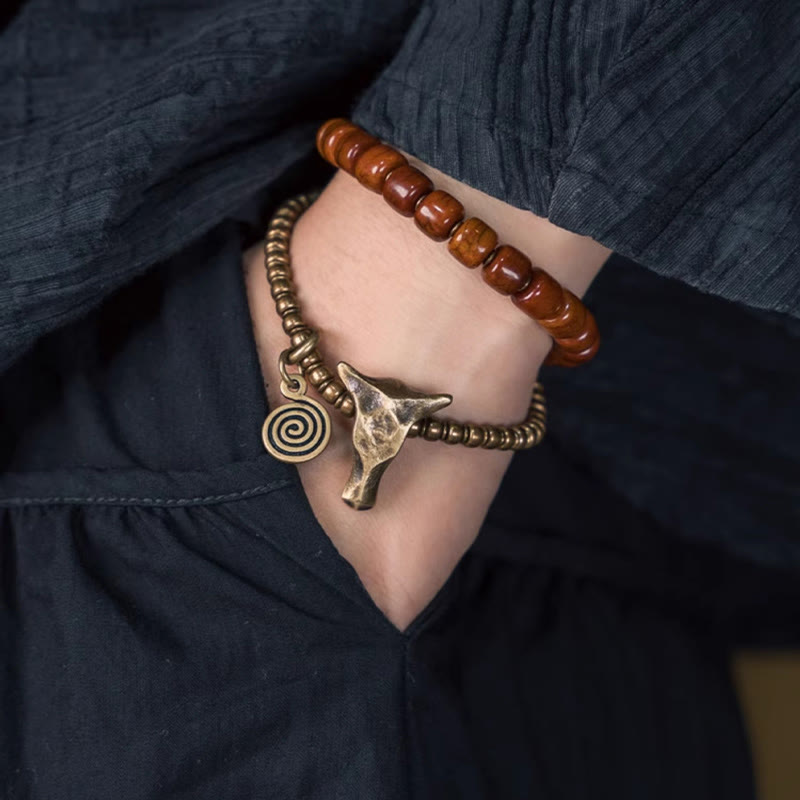 14 cm großes spirituelles Armband aus Yakknochen-Kupfer mit doppelter Wicklung
