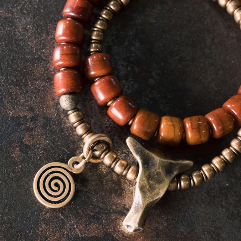 14 cm großes spirituelles Armband aus Yakknochen-Kupfer mit doppelter Wicklung