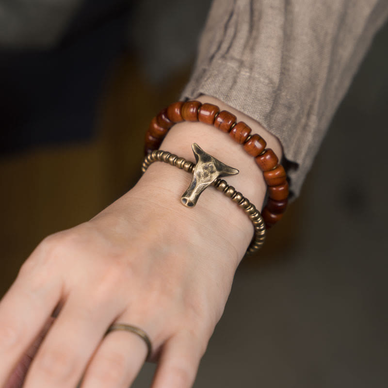 14 cm großes spirituelles Armband aus Yakknochen-Kupfer mit doppelter Wicklung