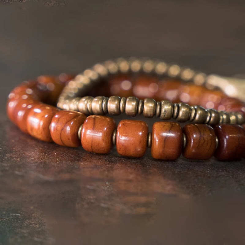 14 cm großes spirituelles Armband aus Yakknochen-Kupfer mit doppelter Wicklung