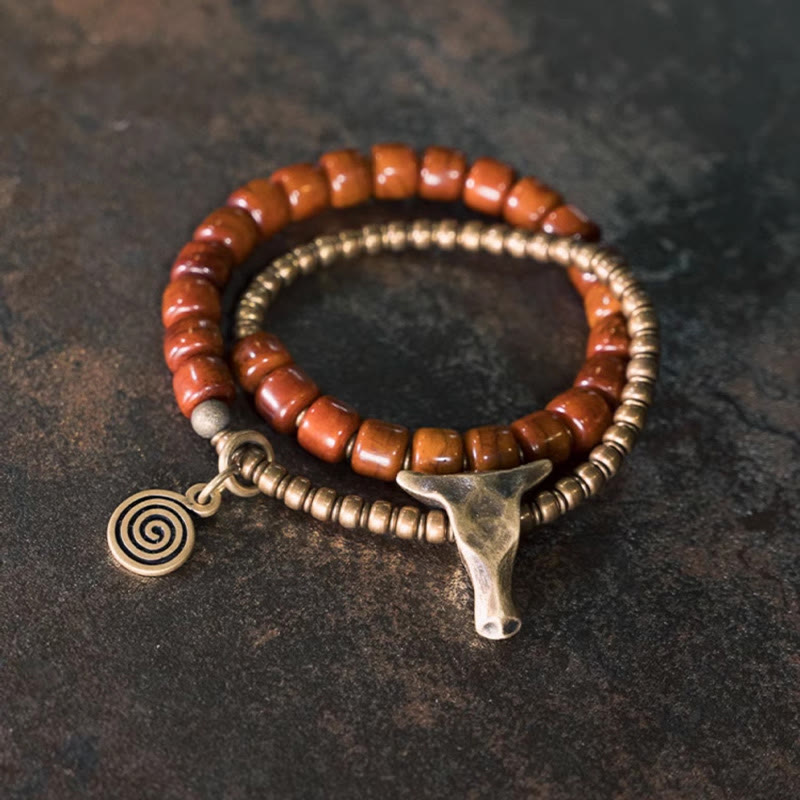 14 cm großes spirituelles Armband aus Yakknochen-Kupfer mit doppelter Wicklung