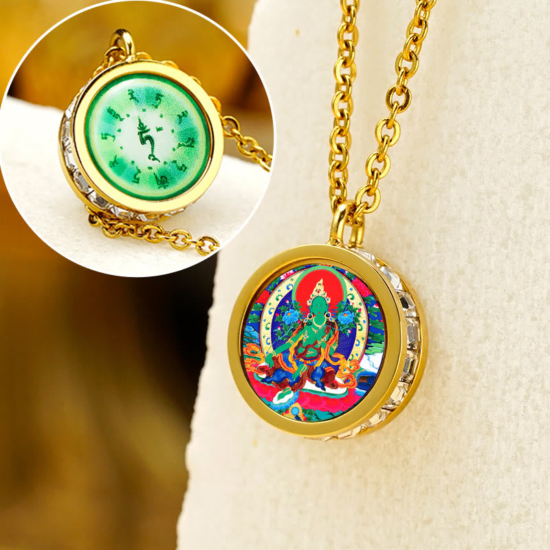 Titanium Steel Buddha Necklace | Green Tara & God Of Wealth Symbol