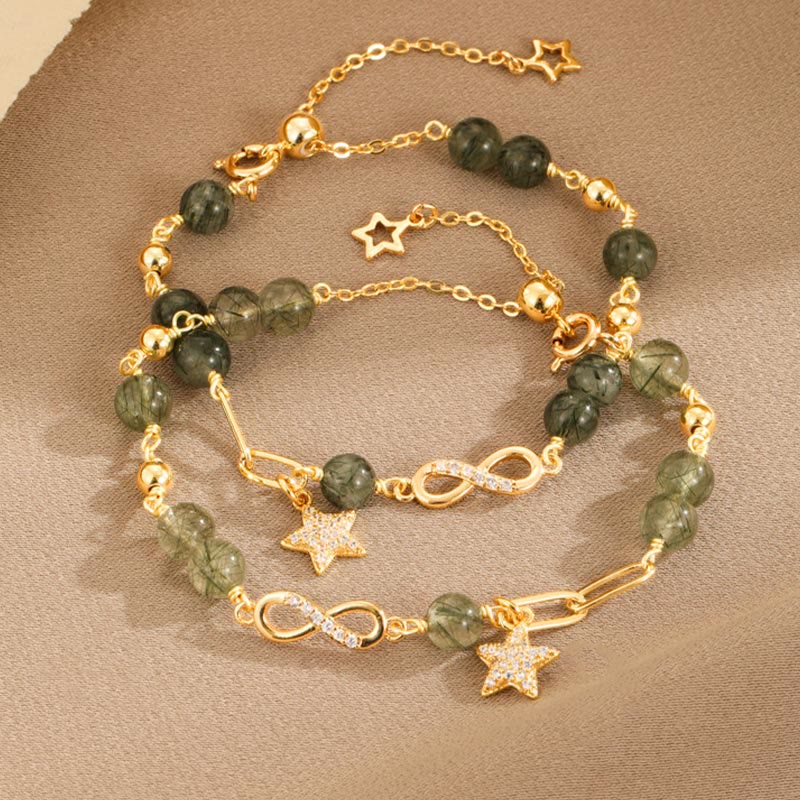 14 Karat Gold Grüner Rutilquarz Spirituelles Schutzarmband