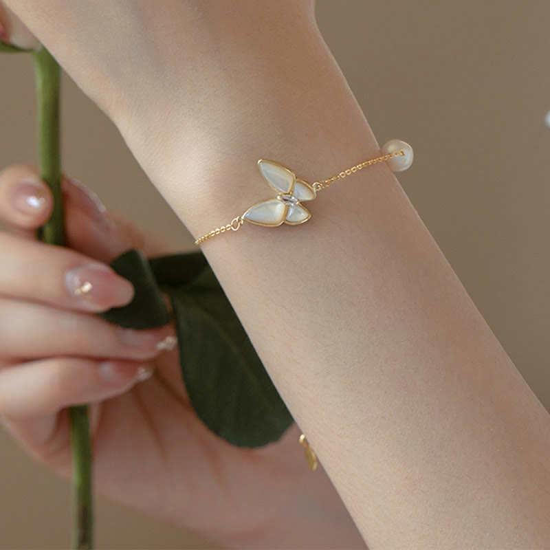 14 Karat Gold Perle Tridacna Schmetterling Schmuckset - Ring Halskette Ohrringe