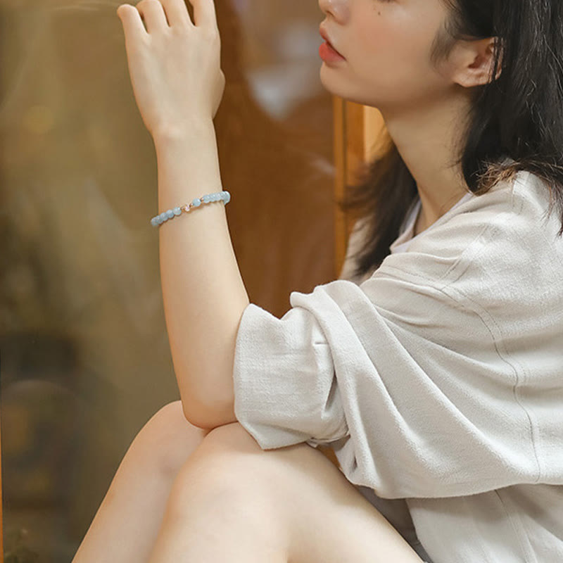 14 Karat vergoldetes Aquamarin-Heilarmband für Gelassenheit