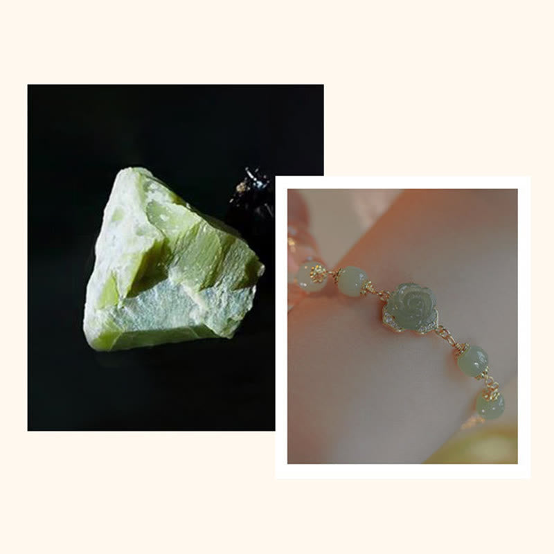14 Karat vergoldetes Hetian-Jade-Rosenblumen-Glücksarmband