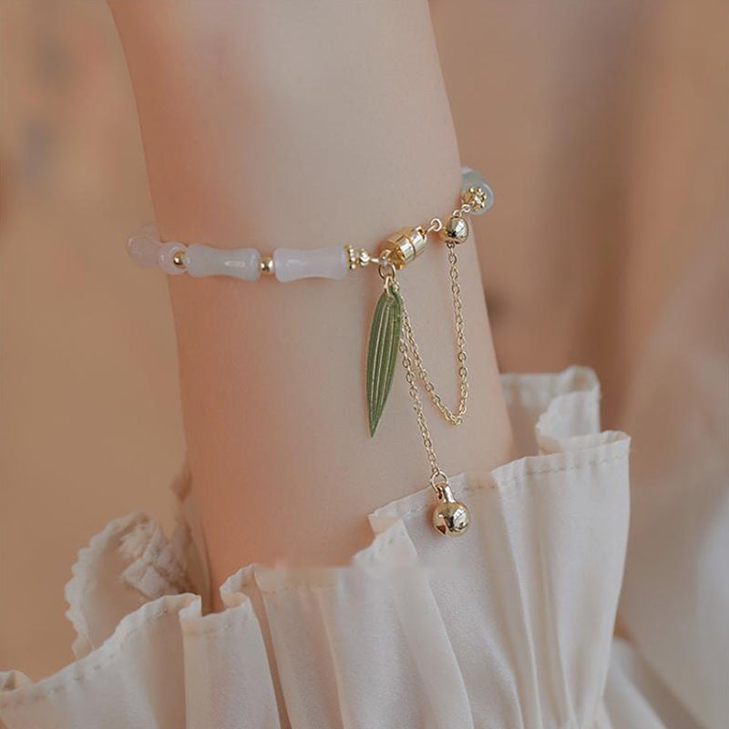 14 Karat vergoldetes Hetian-Weiß-Jade-Bambusblatt-Schutzarmband