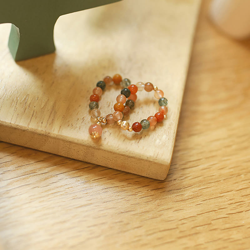 14 Karat vergoldeter Pfirsichmondstein-Fu-Lu-Shou-Ring für Glück