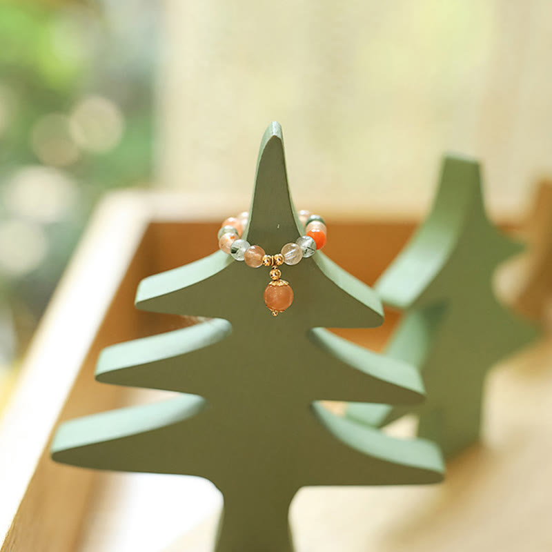 14 Karat vergoldeter Pfirsichmondstein-Fu-Lu-Shou-Ring für Glück