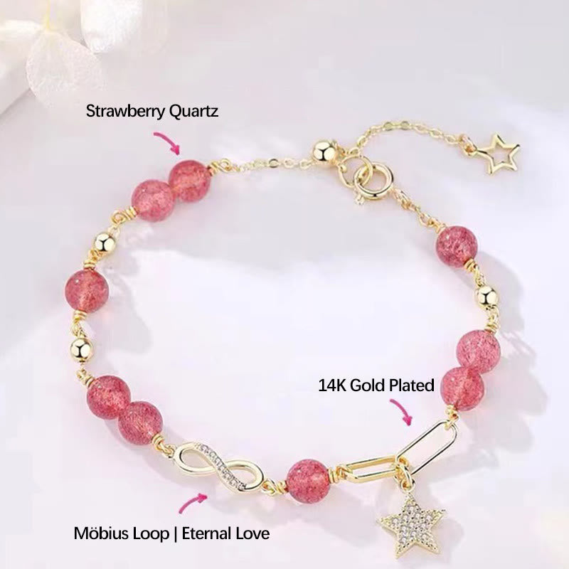 14 Karat vergoldetes Erdbeerquarz-Armband „Eternal Love“