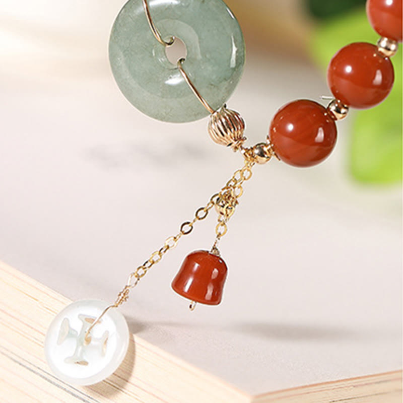 14 mm rotes Achat-Jade-Armband mit Peace-Schnalle
