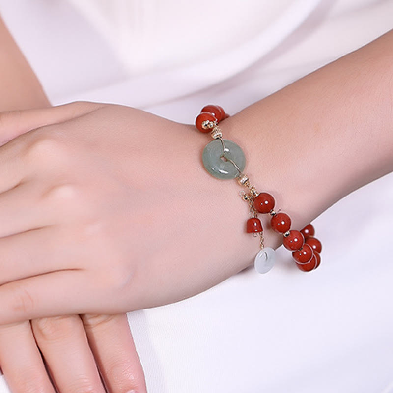 14 mm rotes Achat-Jade-Armband mit Peace-Schnalle