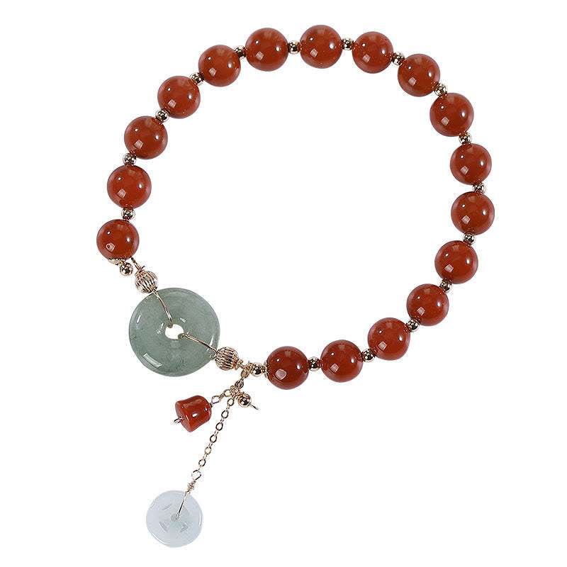 14 mm rotes Achat-Jade-Armband mit Peace-Schnalle