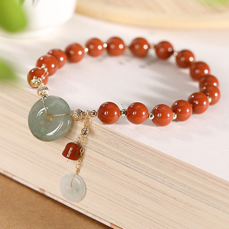 14 mm rotes Achat-Jade-Armband mit Peace-Schnalle