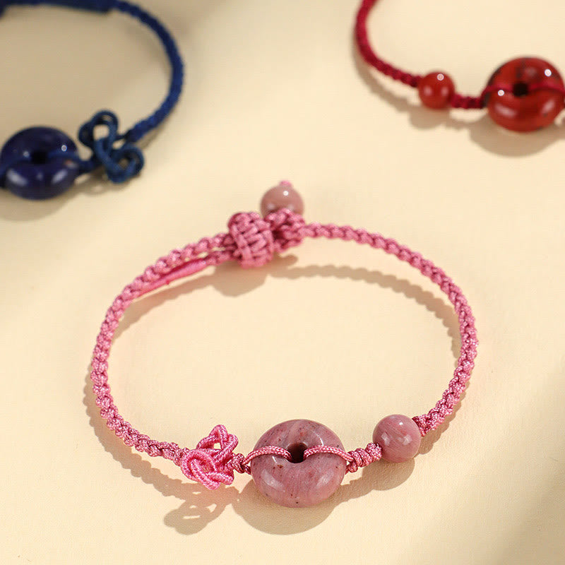 14 mm Rosenquarz-Armband mit positivem Glückssymbol und Peace-Schnalle