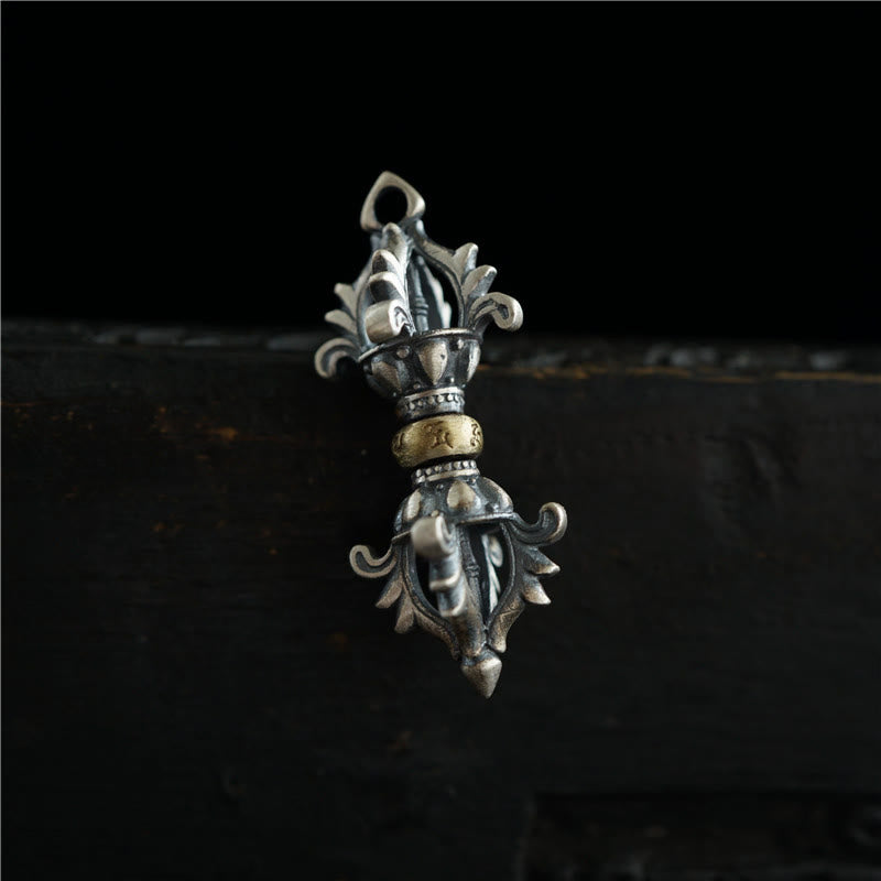 14 mm Sterling Silber Om Mani Padme Hum Vajra Anhänger für Stärke