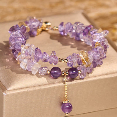 15–16 cm großes doppellagiges Meditationsarmband mit Amethyst und Citrin