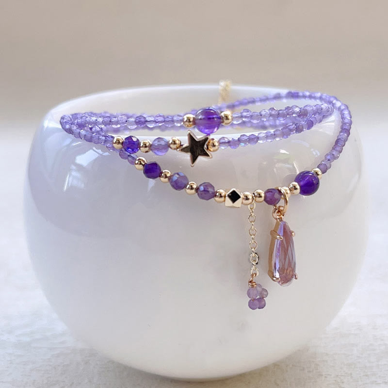 15–16 cm Amethyst-Meditationsarmband mit dreifacher Wicklung