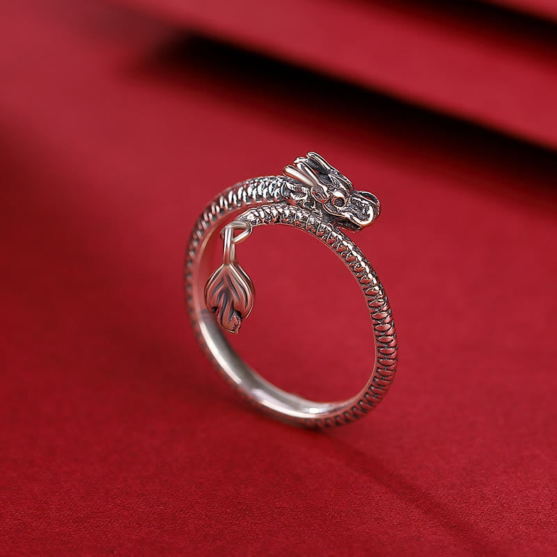 Adjustable 925 Sterling Silver Dragon Luck Protection Ring