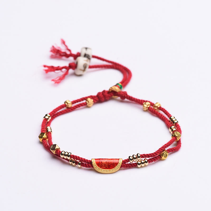 Handmade Cinnabar Luck Bracelet | Red Rope 15-20cm