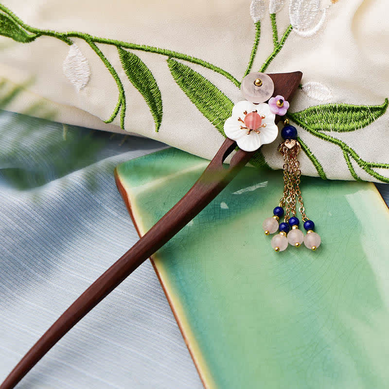 Red Sandalwood Pink Crystal Healing Hairpin | Chinese Charm