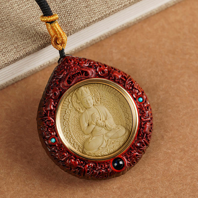Chinese Zodiac Necklace with Avalokitesvara and Red Sandalwood Pendant