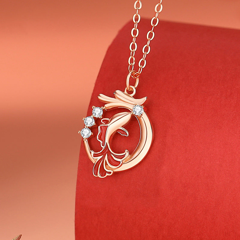 925 Sterling Silver Dragon Koi Fish Luck Necklace & Bracelet Set