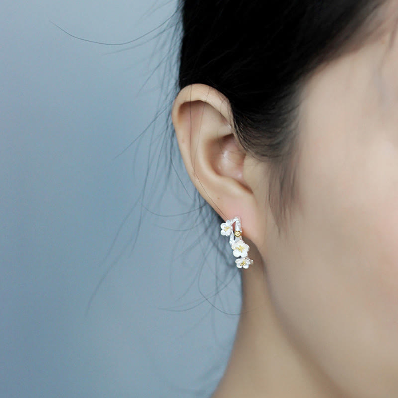 925 Sterling Silver Plum Blossom Spiritual Earrings for Protection