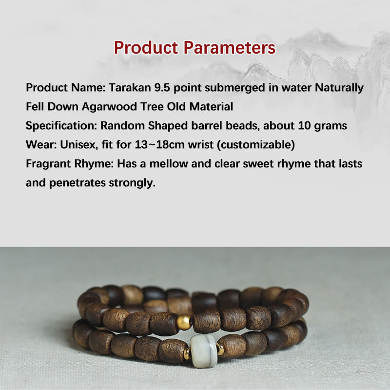 15 cm großes spirituelles Armband aus Adlerholz und 999 Gold, doppelt gewickelt