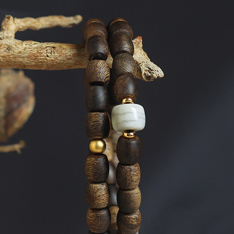 15 cm großes spirituelles Armband aus Adlerholz und 999 Gold, doppelt gewickelt