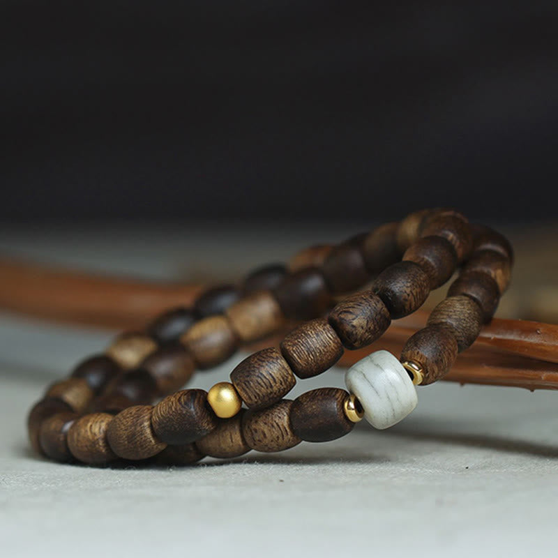 15 cm großes spirituelles Armband aus Adlerholz und 999 Gold, doppelt gewickelt