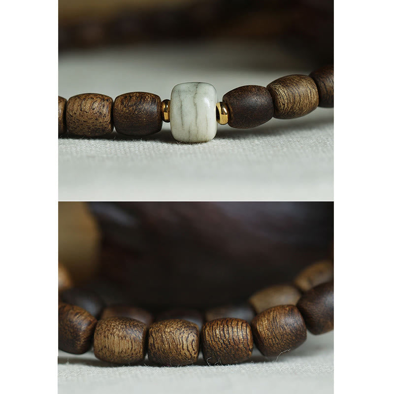 15 cm großes spirituelles Armband aus Adlerholz und 999 Gold, doppelt gewickelt