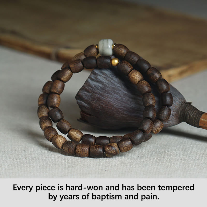 15 cm großes spirituelles Armband aus Adlerholz und 999 Gold, doppelt gewickelt