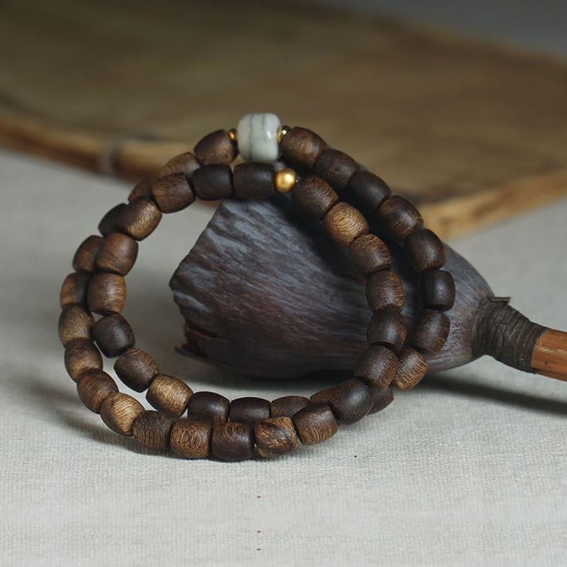 15 cm großes spirituelles Armband aus Adlerholz und 999 Gold, doppelt gewickelt