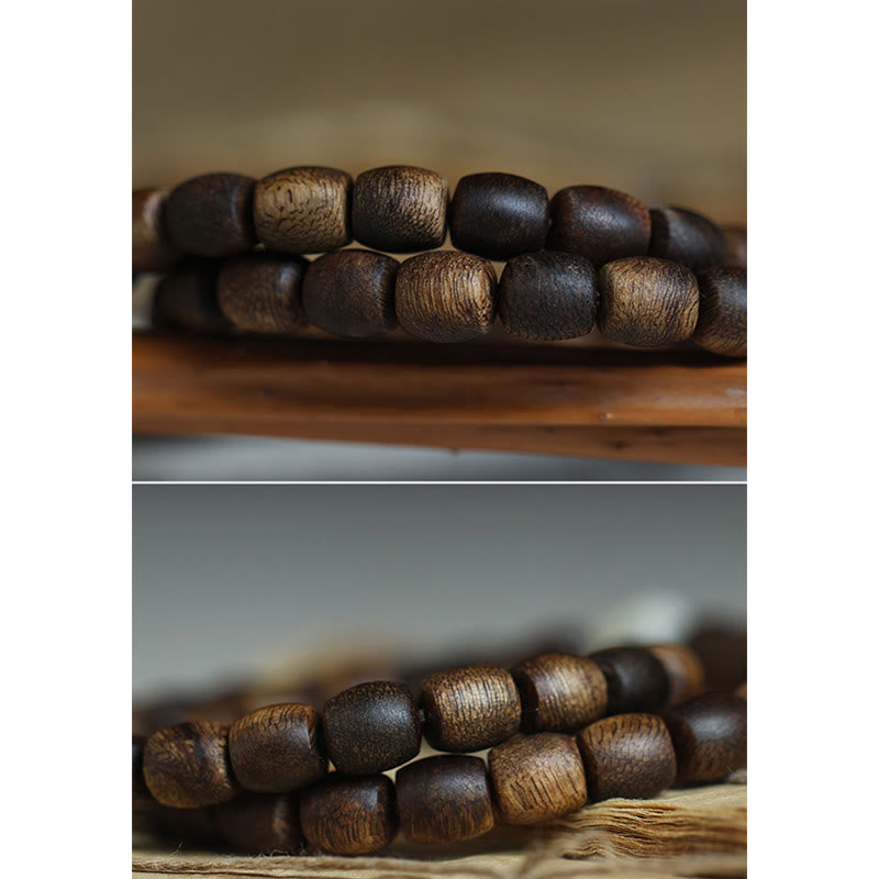 15 cm großes spirituelles Armband aus Adlerholz und 999 Gold, doppelt gewickelt