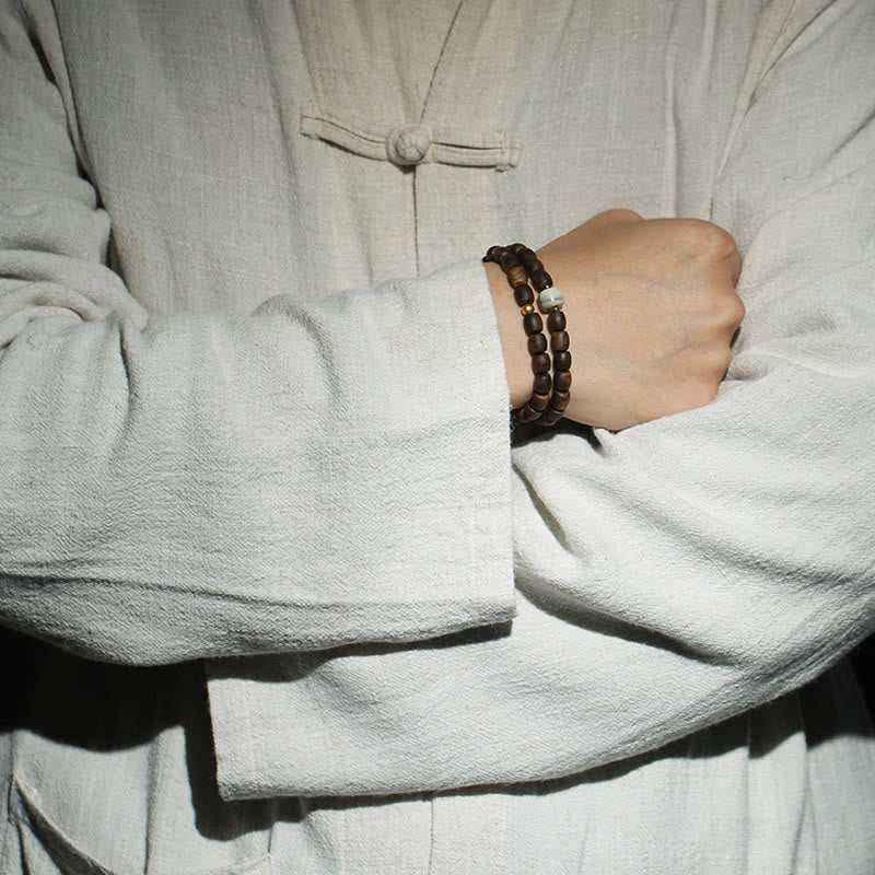 15 cm großes spirituelles Armband aus Adlerholz und 999 Gold, doppelt gewickelt