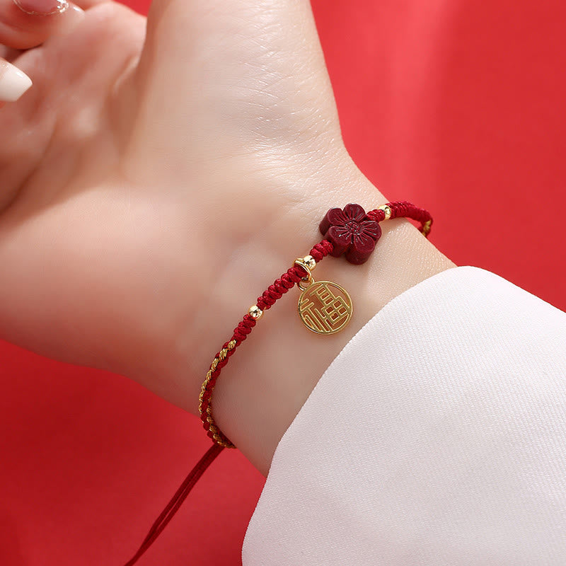 Cinnabar Fu Character Blessing String Bracelet 10mm