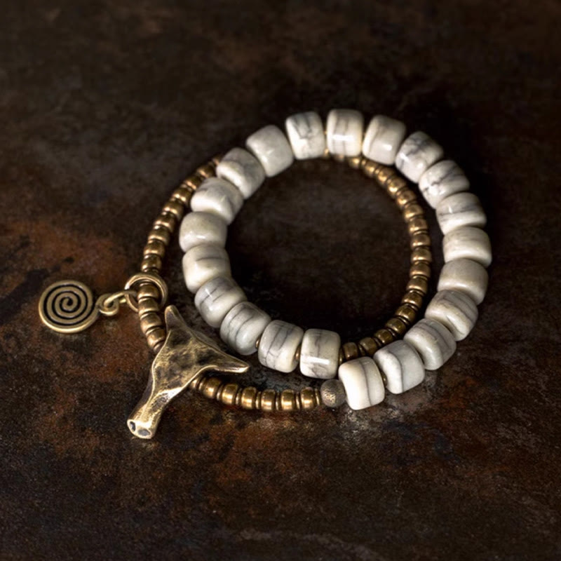 16–17,5 cm Yak-Knochen-Kupfer-Doppelwickelarmband, spirituelles Gleichgewicht