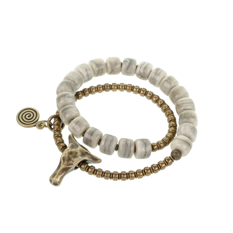 16–17,5 cm Yak-Knochen-Kupfer-Doppelwickelarmband, spirituelles Gleichgewicht