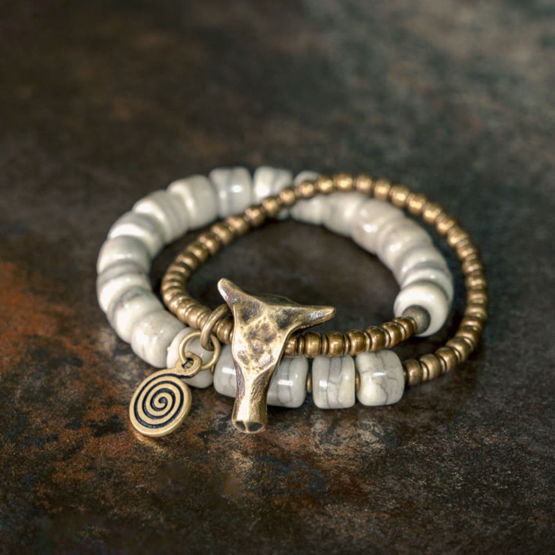 16–17,5 cm Yak-Knochen-Kupfer-Doppelwickelarmband, spirituelles Gleichgewicht