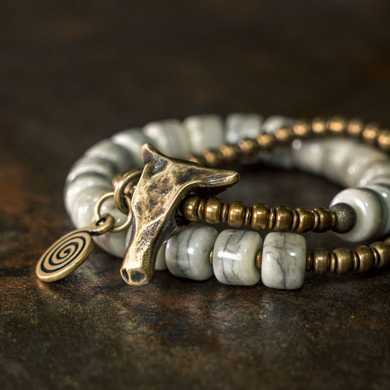 16–17,5 cm Yak-Knochen-Kupfer-Doppelwickelarmband, spirituelles Gleichgewicht