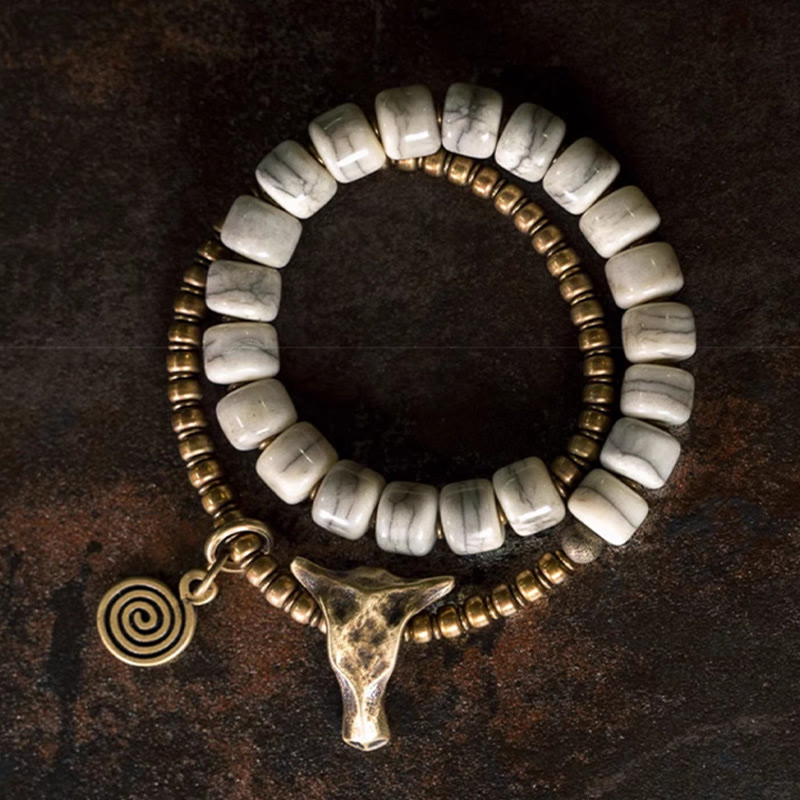 16–17,5 cm Yak-Knochen-Kupfer-Doppelwickelarmband, spirituelles Gleichgewicht